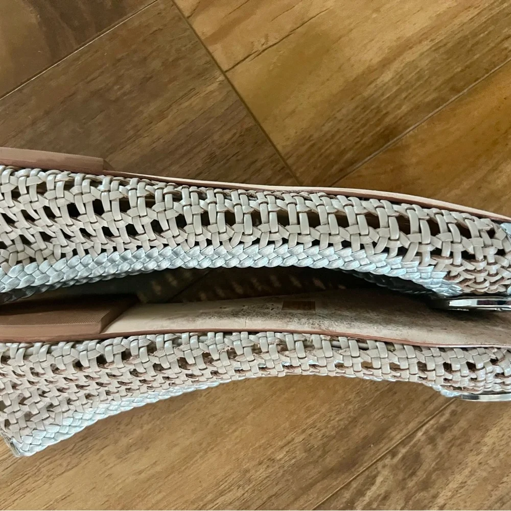 Tory Burch Chelsea woven ballet flats sz 8 natural/silver